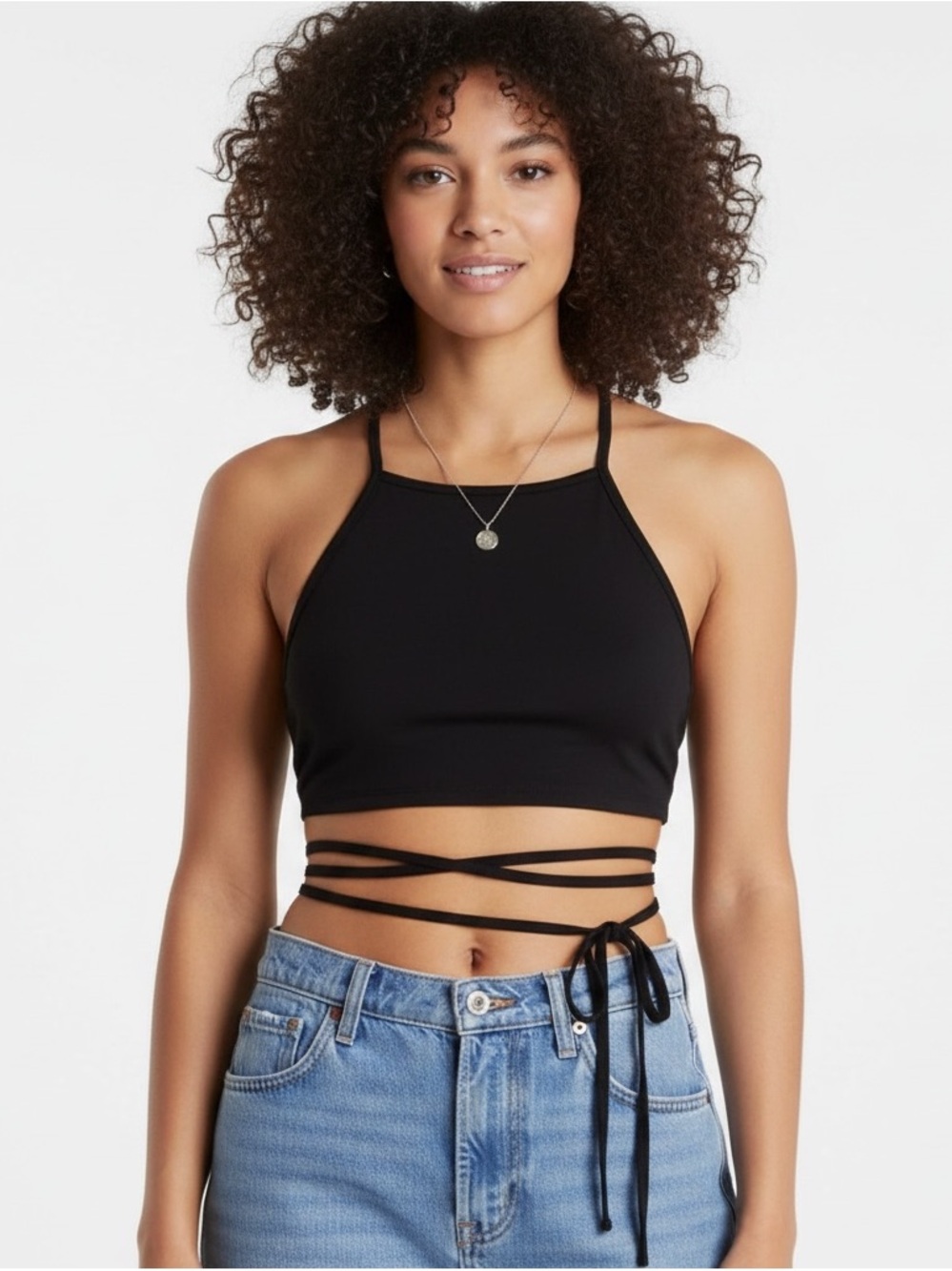 Zara‎ Black Strappy Wrap Halter Crop Top